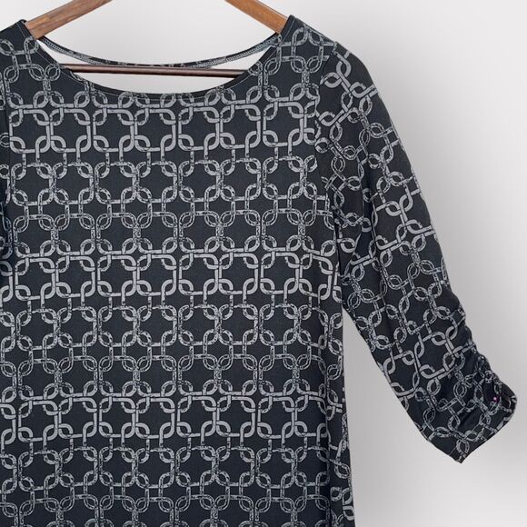 Soybu Activewear Dress Women M Black Pullover Geometric Link‎ Ruched 3/4 Sleeve - Picture 4 of 9